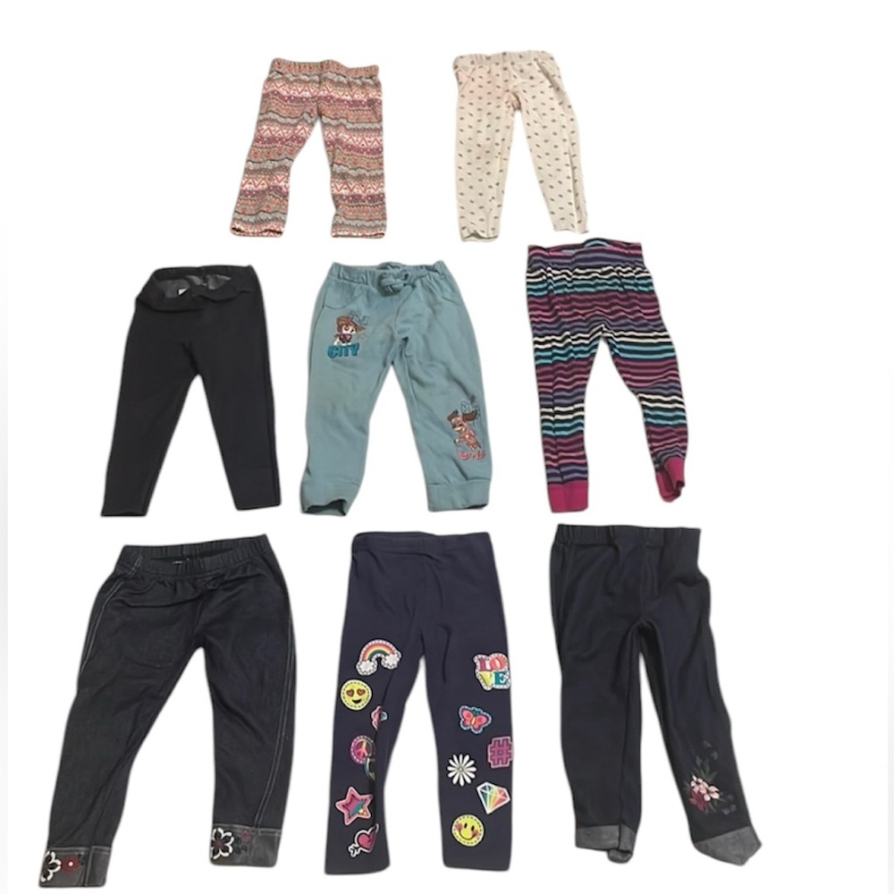 Bundle pants leggings pj bottoms paw patrol baby girl size 2T rainbow peace sign